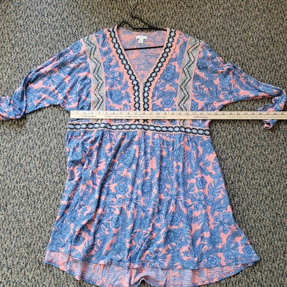 J. Jill Blue and Coral Fall Floral Embroidered Long Sleeve Dress Size Medium - Picture 11 of 16